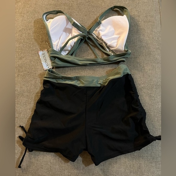 YONIQUE Sexy Green & Black Tankini Women’s Size Large NWT - Picture 3 of 4